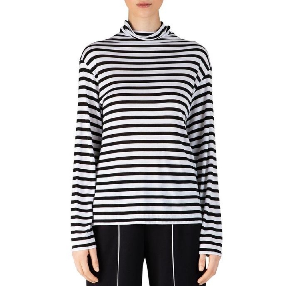 ATM Stripes Mock‎ Neck Long Sleeve Pullover Top Shirt
